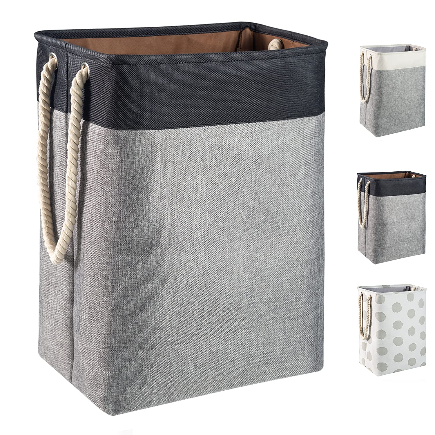 BrilliantJo Large upgrade Laundry Baskets 78L, Collapsible Linen Laundry Hamper Washing Basket with Handles, Laundry bin suitable for Bedrooms Laundry Room, Bathroom, 60H x 42Lx 31W cm, Black+Grey