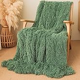 Extra Soft Faux Fur Throw Blanket 50"x60" - Reversible Fluffy Shaggy Double Layer Plush for Couch Sofa Bed, Solid Fuzzy Long Hair Microfiber Comfy Decorative Cozy, Sage Green