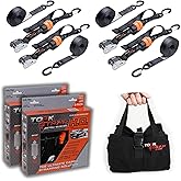 TorkStrap HD750 Bundle | 14' x 1.5'' Heavy Duty Spring Loaded Tie Down Straps with Carry Bag - 2,250LB Max Load - Just Pull Alternative to Ratchet Straps - Integrated Soft Loops (4-Pack)