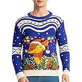 MGparty Ugly Christmas Sweater Men Women 2024 Light Up Christmas Sweater, Funny Cute Xmas Holiday Pullovers for Parties