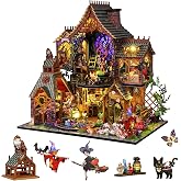 Plustopoy DIY Miniature House Kit,Tiny House Model Kit Dollhouse with Light &amp; Tools, DIY Wooden Dollhouse Miniature Kit for Adults and Teens, Creative Craft Magic House Kit, Home Decor(Magic Spirit)