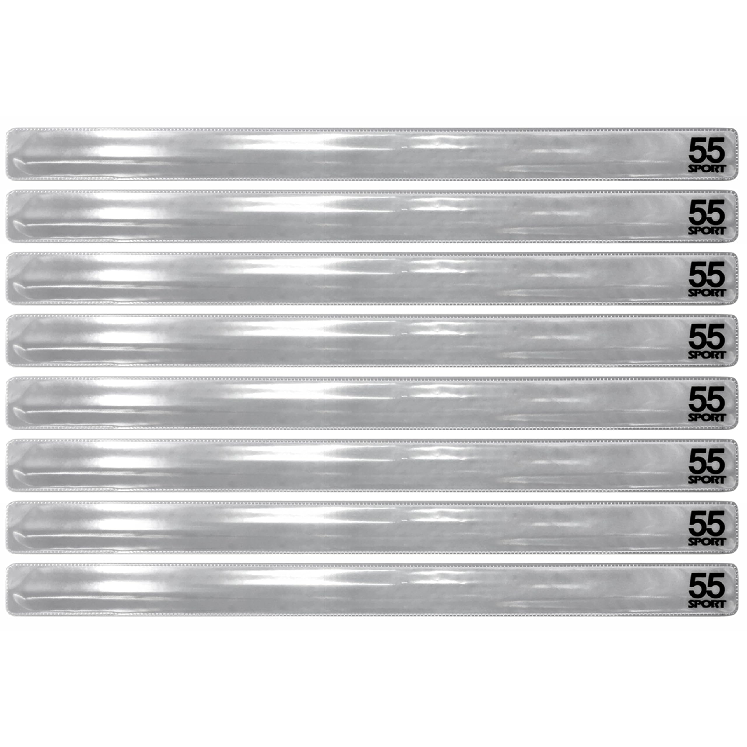 55 Sport Highly Reflective Hi-Vis Slap On Wrist/Ankle Bands - Silver - 8 Pack