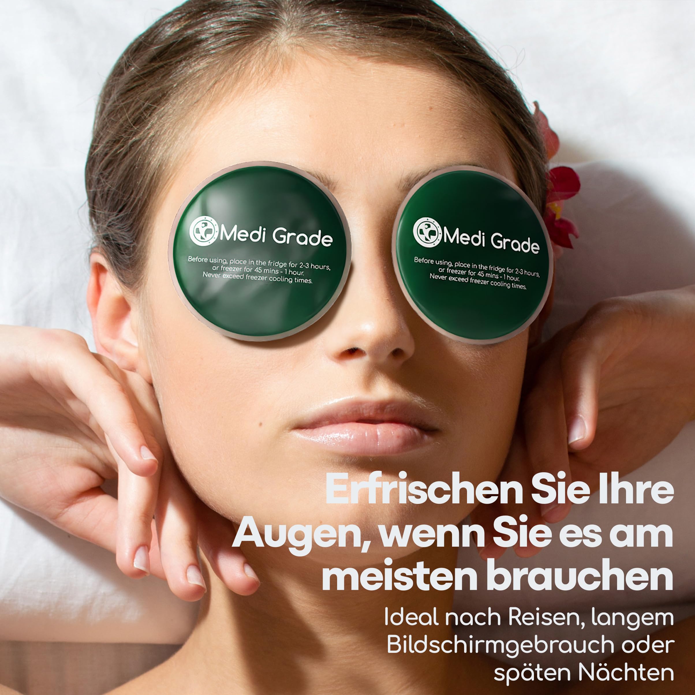 Medi Grade Kühlmaske Gesicht - Gel Augenmaske Kühlend Wiederverwendbar mit 2x Augen Kühlpads, 1 Lycra-Gewebe, Kühlende Aufbewahrungstasche - Entspannung zu Hause Augenkühlmaske mit Bänder 5