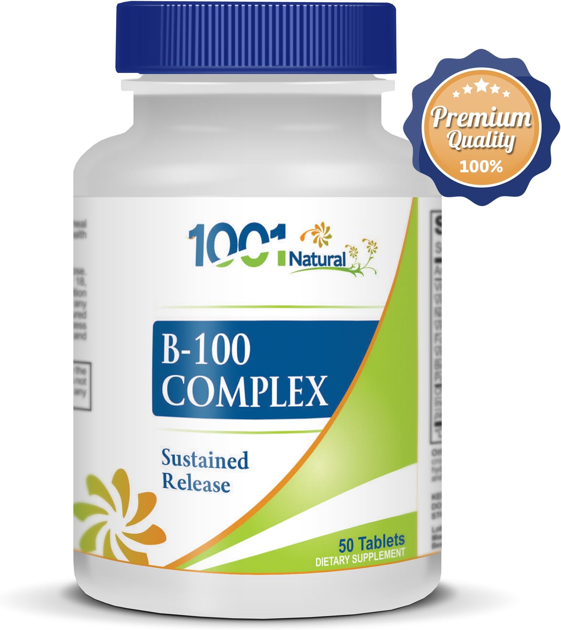 1001Natural Vitamin B-100 Complex. Multi Nutrient Daily Dosage with Biotin, Niacin, Pantothenic Acid, Vitamins B12, B6-B2. Ideal for Loss of Strength, Skin Rejuvenation, Sensitivity & Blood Circulationllose Sodium and Magnesium Stearate Preventing Vitamin B Deficiency