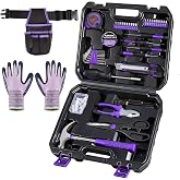 FlexiArc General Household Tool Set - Purple Hand Tool Kit with Waist Pouch &amp; Gloves, Tool Kit for Women Everyday Home Repairs, DIY and Crafts, 112 pcs