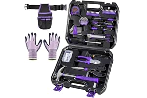 FlexiArc General Household Tool Set - Purple Hand Tool Kit with Waist Pouch & Gloves, Tool Kit for Women Everyday Home Repairs, DIY and Crafts, 112 pcs