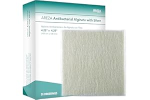 Areza Medical - Silver Alginate (Antibacterial Alginate with Silver) - Sterile - Wound Dressing Pads - 4.25" X 4.25" (10.8 cm X 10.8 cm) - 20 PCS per Box - FSA/HSA Approved