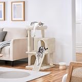 Yaheetech Cat Tree 92cm Multilevel Tower with Double Condo Beige view 7