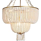 AyshwillDec 6-Light 20 Inch Boho Light Fixtures Ceiling Natural Wood Beaded Chandelier Boho Light Fixture Bohemia Wood Beaded
