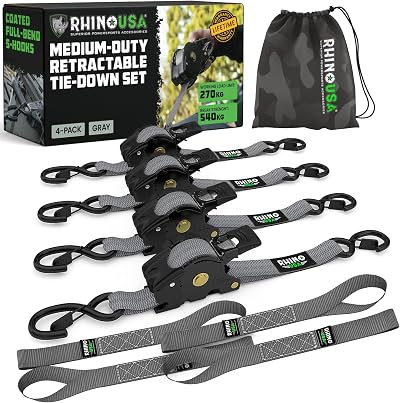 Rhino USA Retractable Ratchet Straps 4 Pack 2.5cm x 3m 540kg