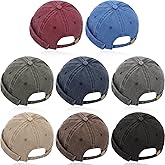 Janmercy 8 Pcs Brimless Hats for Men Adjustable Skullcap Docker Hat Buckle Beanie Cap Wash Cotton No Brim Hats for Men Women