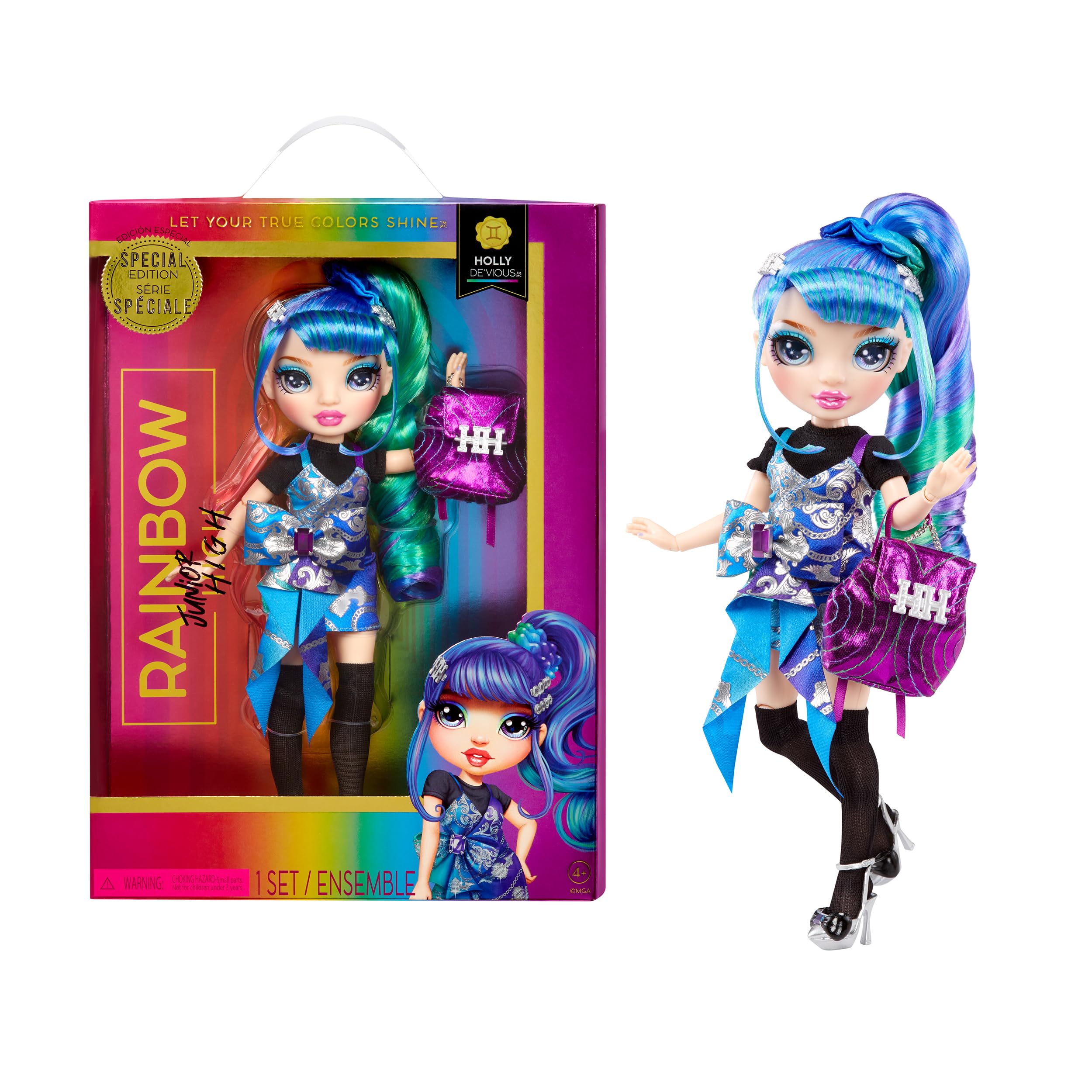 Rainbow High Special Edition - HOLLY DE-VIOUS - 9''/22.86cm Blue and Green Posable Fashion Doll with Accessories and Open/Close Soft Backpack - Great Toy Gift for Kids Ages 4-12