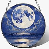 LAOWEIKI 8'' Full Moon Over Ocean Sun Catcher Ornament, Stained Glass Window Hanging, Suncatchers for Windows Hanging Ornaments, Window Decor | Ideal Gift, Mother's Day, Christmas, Birthday Gifts