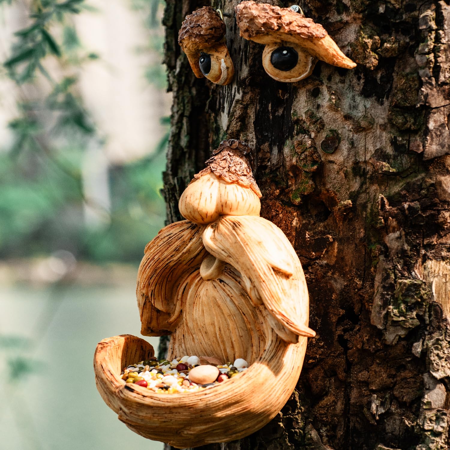 Photo 1 of Prefdo Tree Face Bird Feeder, Tree Faces Decor Outdoor, Tree Hugger Yard Art Garden Decoration, Funny Tree Decorations Outdoor Statues Old Man Tree Art
