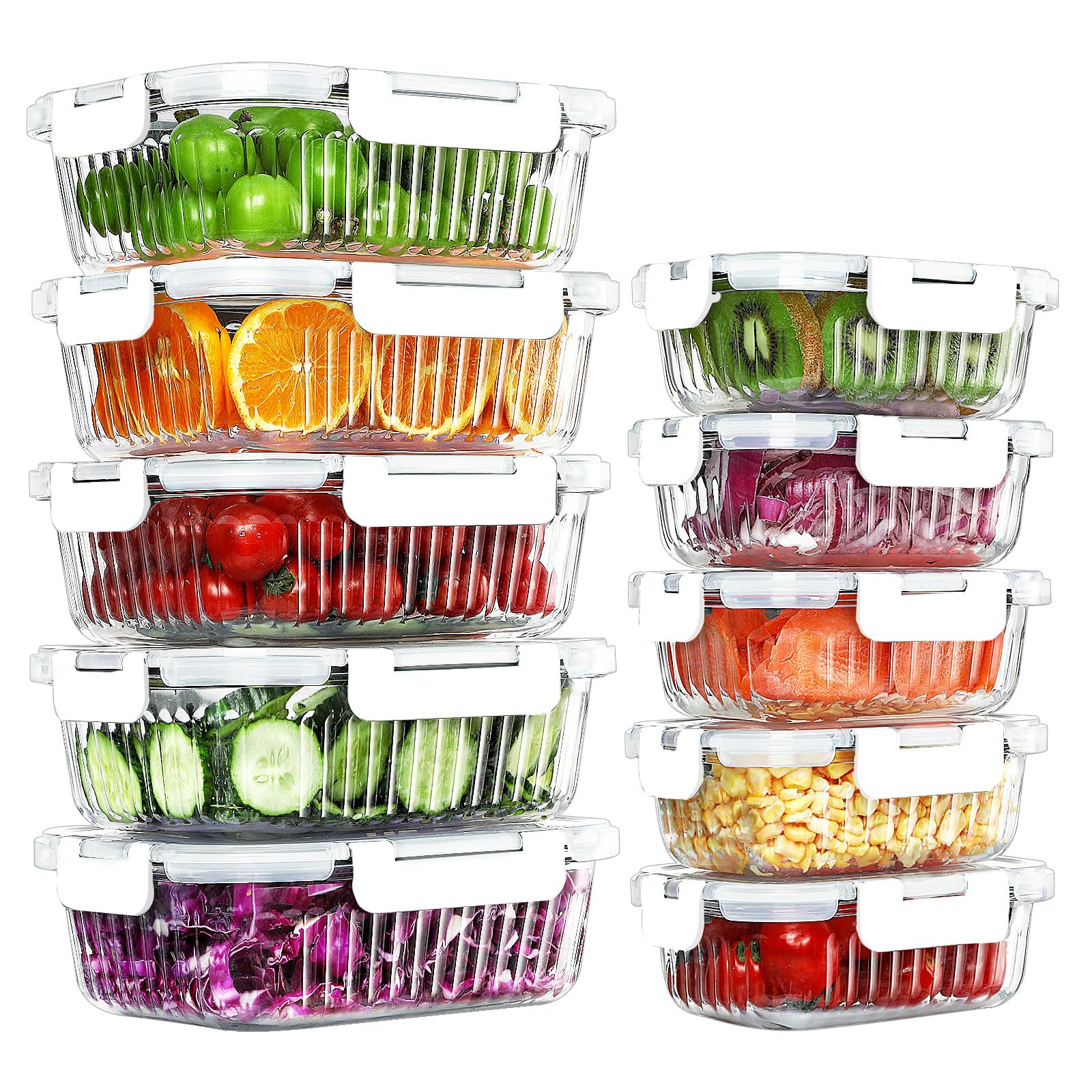 Photo 1 of KOMUEE 10 Packs Glass Food Storage Containers Set, Glass Meal Prep Containers with Lids, Airtight Lunch Containers, Microwave, Oven, Freezer and Dishwasher Safe, White