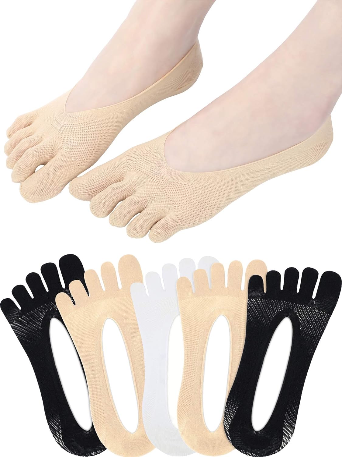 Pangda 6 Pairs Women Toe Socks No Show Full Five Finger Socks Low-cut Liner Socks with Gel Tab (Color Set 1) at  Women’s Clothing store