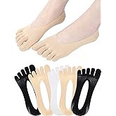 Pangda 6 Pairs Women Toe Socks No Show Toe Separator Full Finger Low Cut Liner Socks with Gel Tab(Color Set 1)