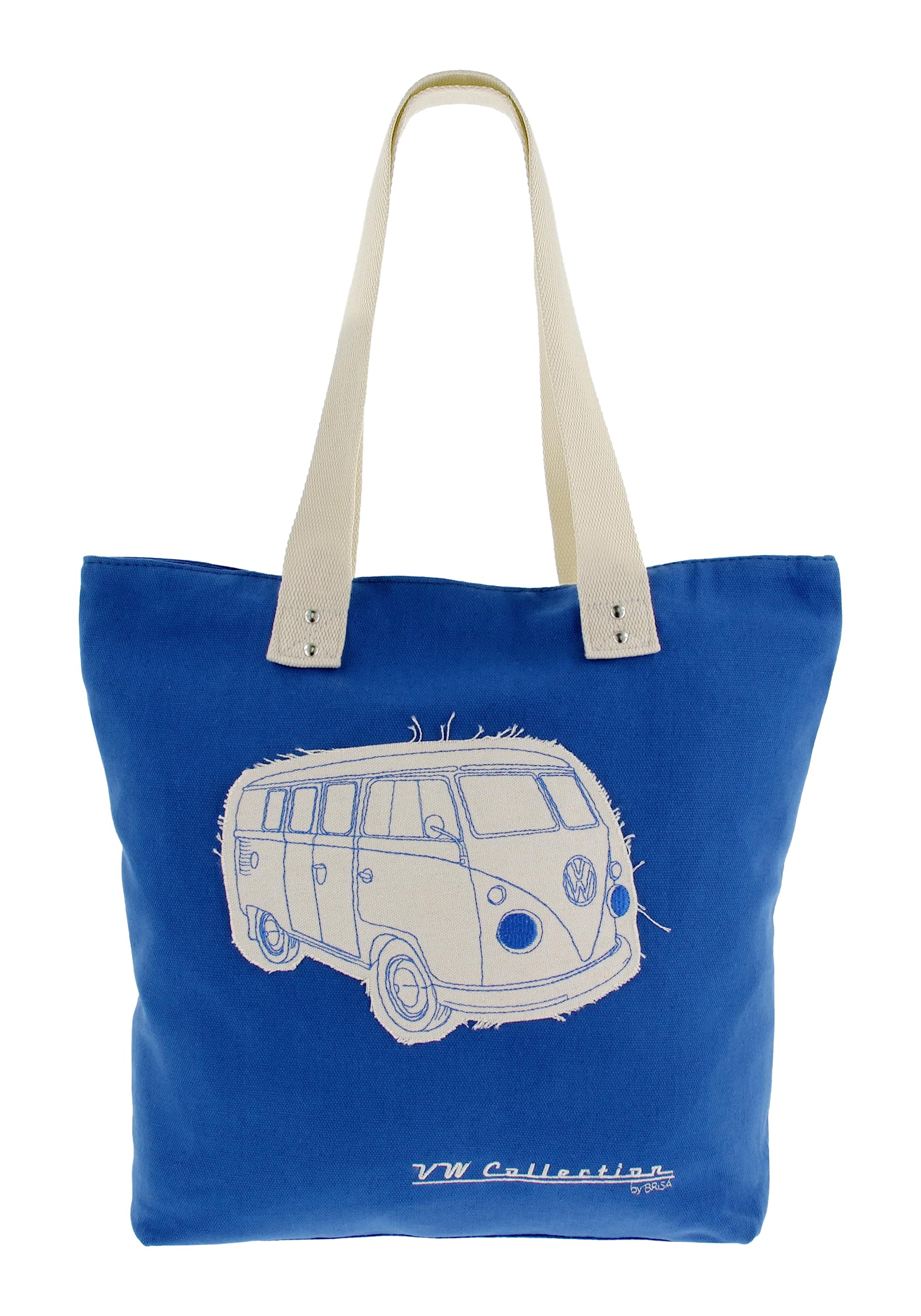 BRISA VW Collection - Volkswagen Reusable Canvas Shopping Beach Bag with T1 Bus Campervan Motif (Silhouette/Blue)