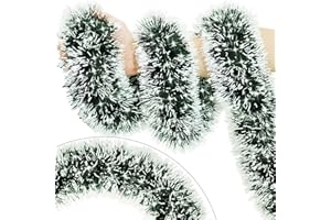 STZMAMIL 33FT Green Tinsel Christmas Garland Metallic Twist Shiny Garland for Christmas Tree Decorations, Xmas Holiday Hanging Garland for Home Indoor Outdoor Party Supplies Decor (Green, White)