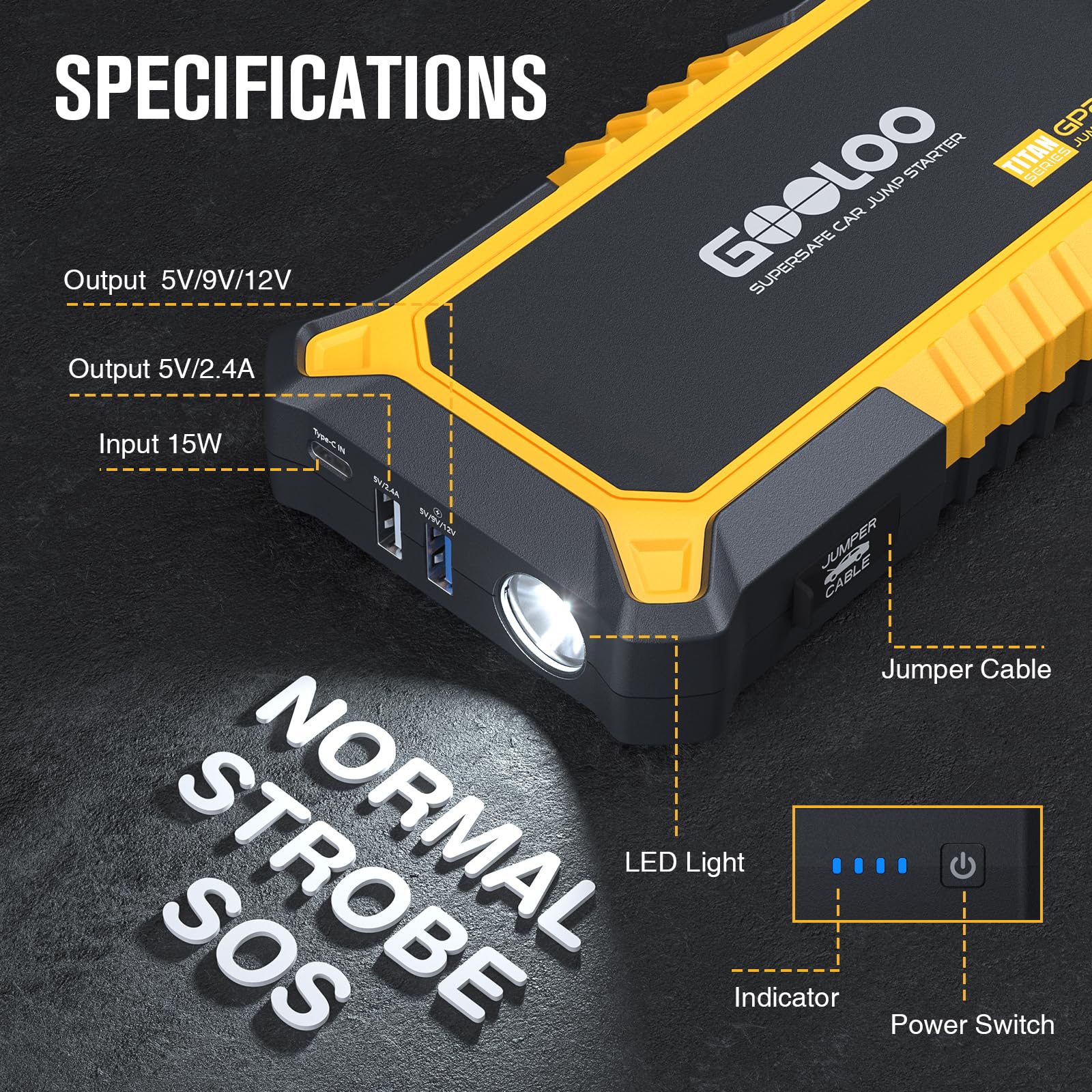 GOOLOO Starthilfe Powerbank 2000A 12V Starthilfe 19800mAh Supersafe Tragbare DE
