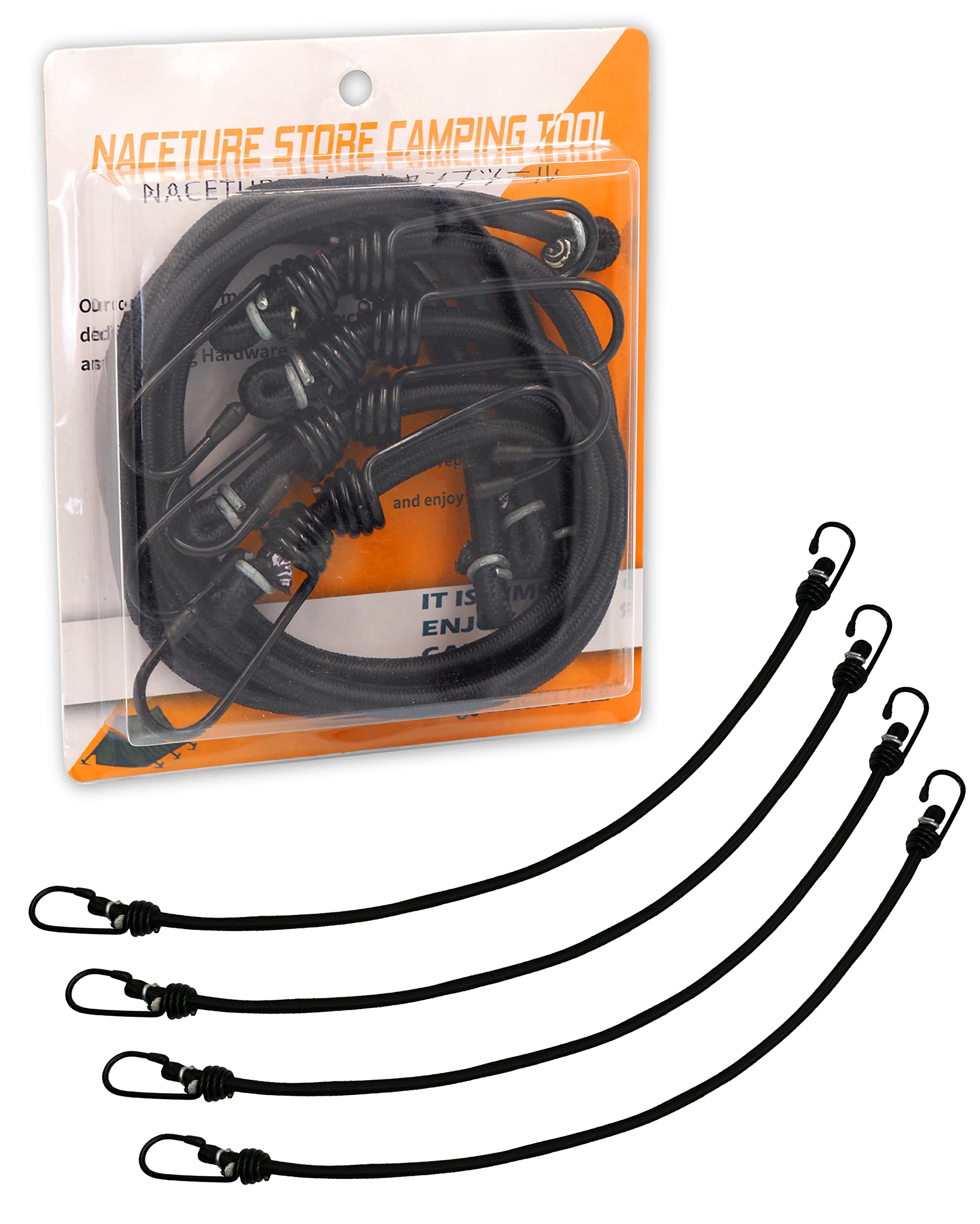24 Inch Bungee Cord with Hooks Camping Accessories - 4 PCS Heavy Duty Elastic Cord Durable Rubber Canopy Ties Perfect for Camping, Luggage, Tents, Wire Hooks — image 1