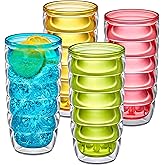Amazing Abby - Arctic - 24-Ounce Insulated Plastic Tumblers (Set of 4), Double-Wall Plastic Drinking Glasses, Mixed-Color High-Balls, Reusable Cups, BPA-Free, Shatter-Proof, Dishwasher-Safe