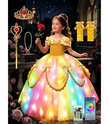 Light Up Princess Dress up for Girls Ages 3-9, RGB LED Music Sync Costume