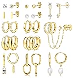 BESTEEL 13 Pairs Small Gold Hoop Earrings Set for