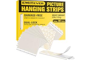 EMITEVER Picture Hanging Strips Heavy Duty, Damage Free Hanging Picture Hangers, Picture Hanging Kit, Hanging Hooks Without Nails, Large Wall Strips Adhesive Poster Sticky White 20-Pairs (40 Strips)