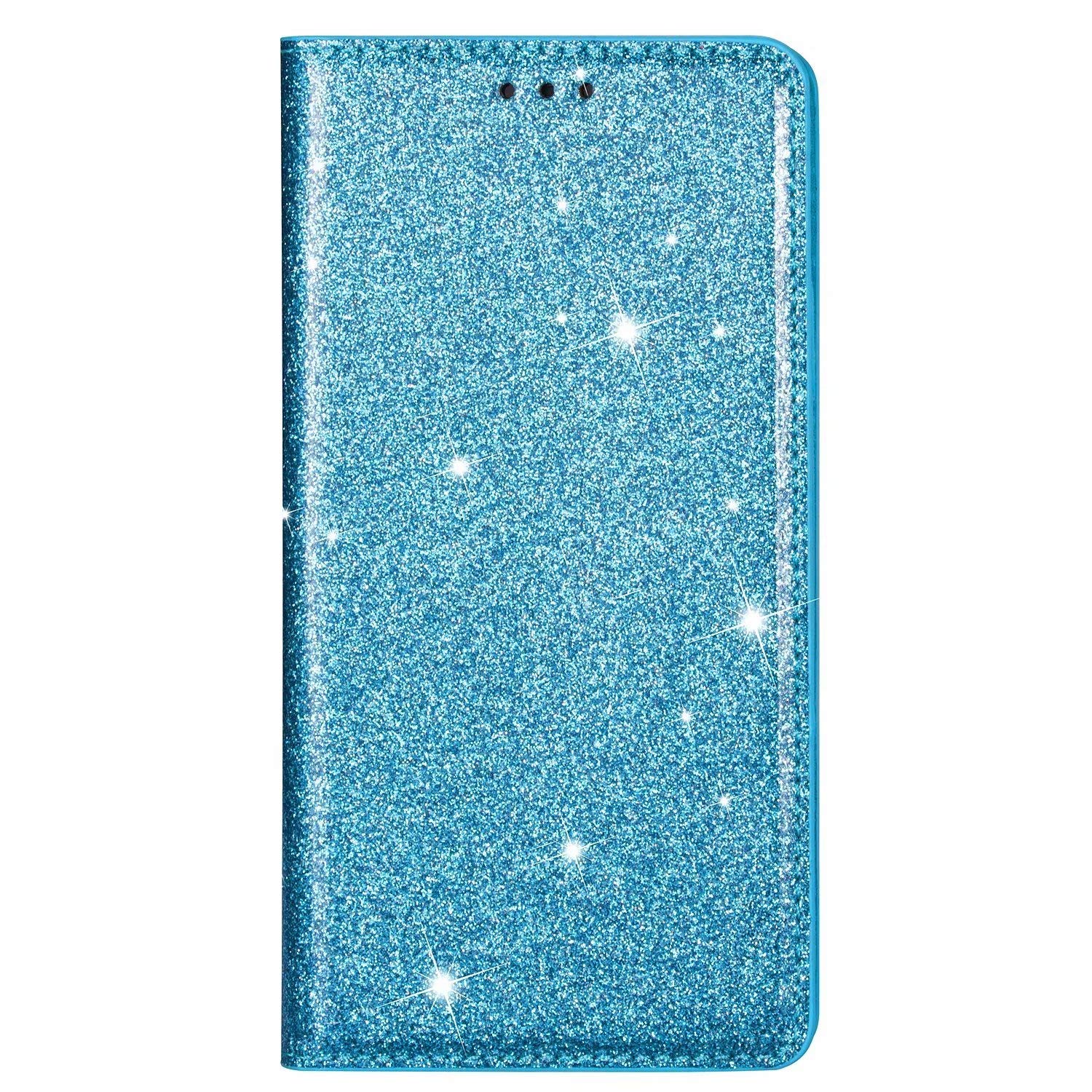 Unichthy iPhone 12 / iPhone 12 Pro Case All Glitter Flip Case for Women Solid Sparkly PU Leather Bling Wallet Phone Cover Card Slots Stand Magnetic Closure Shockproof Shell Baby Blue — image 1