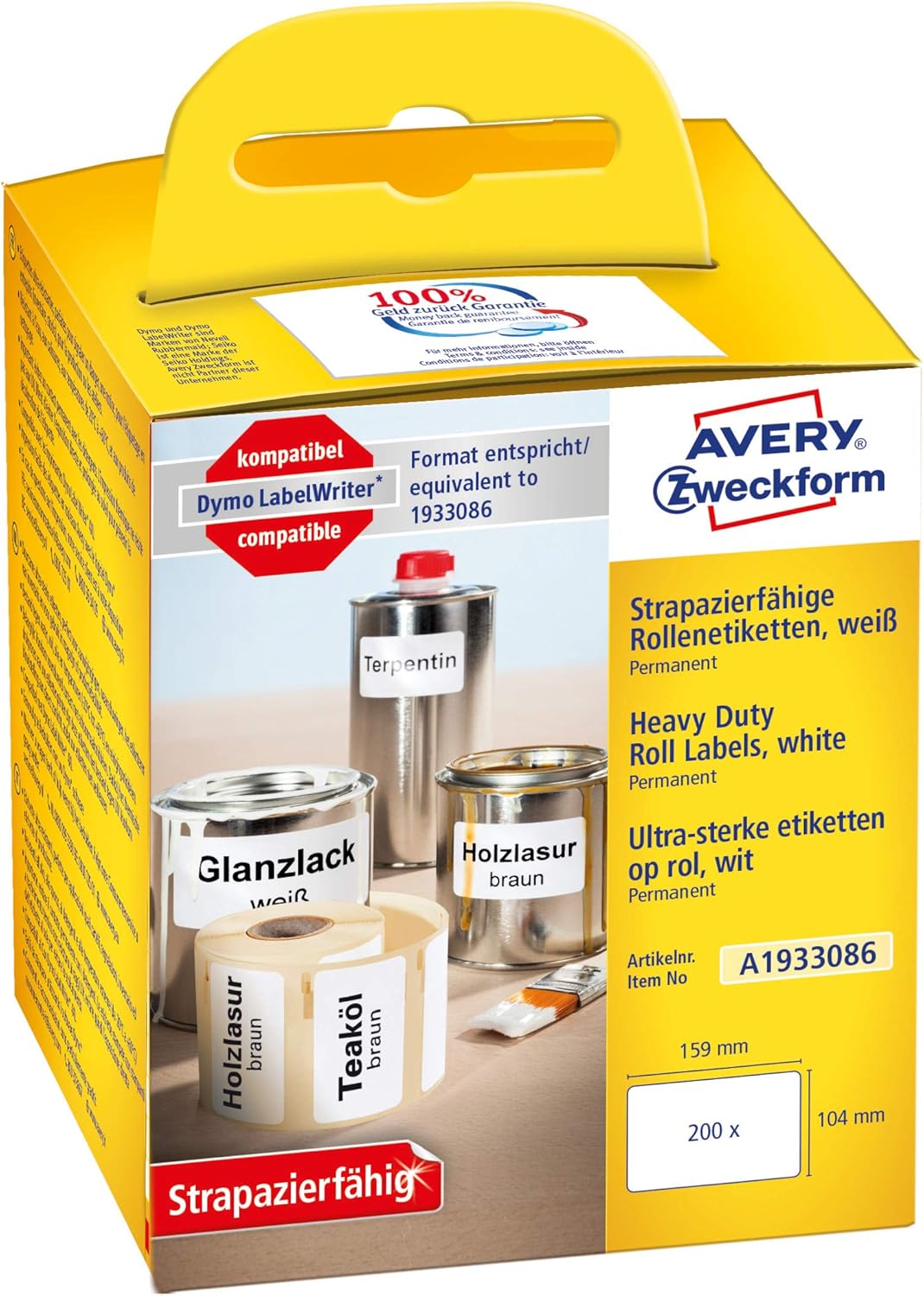 AVERY Zweckform A1933086 Foil Labels Extremely Strong Self-Adhesive 200 Stickers (104 x 159 mm