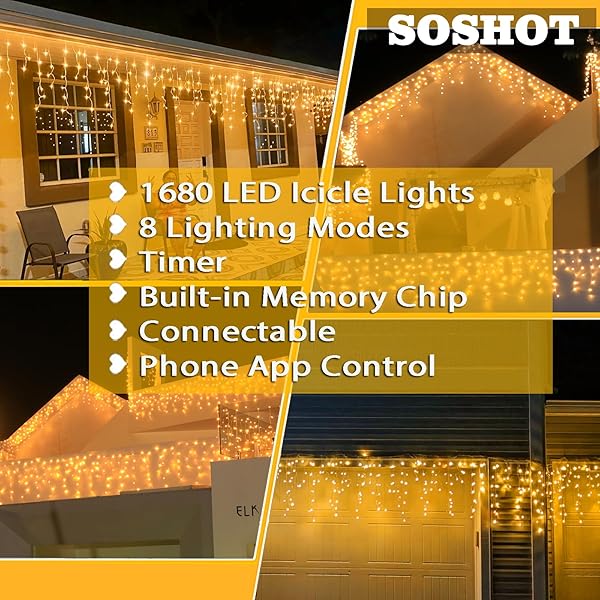 SOSHOT CHRISTMAS STRING LIGHTS OUTDOOR – 131FT/40M 1680 LED 8 MODES WITH REMOTE CONTROL AND APP WATERPROOF CHRISTMAS LIGHTS FOR PATIO YARD GARDEN WEDDING PARTY-WARM WHITE
