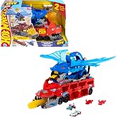​Hot Wheels City Ultimate Dual Dragon Transporter &amp; 2 Die-Cast Cars | 2 Dragons: 1 Large-Scale that Transforms into a 2-lane Raceway &amp; 1 Detachable, Plus 2 Toy Cars, Store 20+ Vehicles