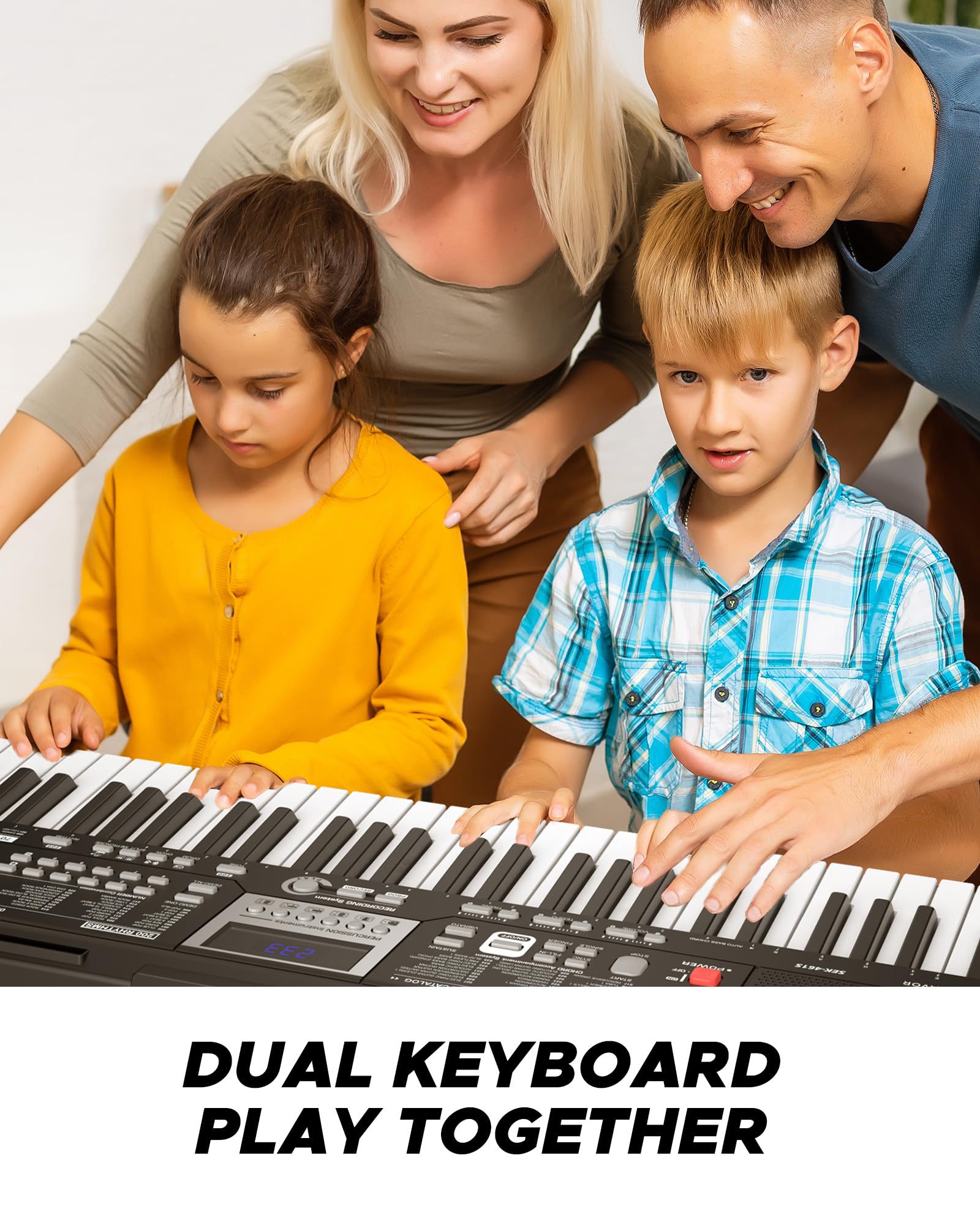 Starfavor 61 Key Portable Electric Keyboard Electronic Piano Music for Beginners Adults Kids, include Z-style Stand, Stool, Power Supply, Microphone, Headphone (SEK-461S)