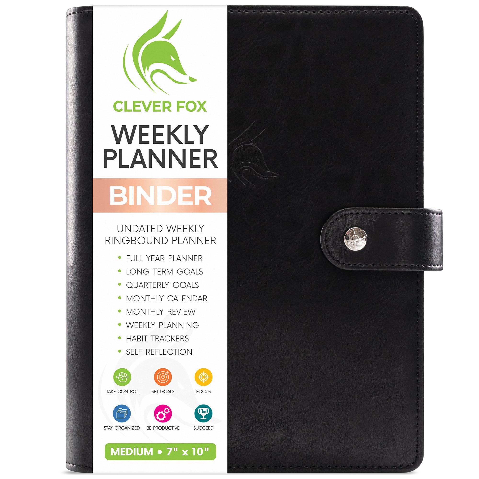 Clever Fox Weekly Planner Undated with Cover (Black, A5 (5.8'' x 8.3''))