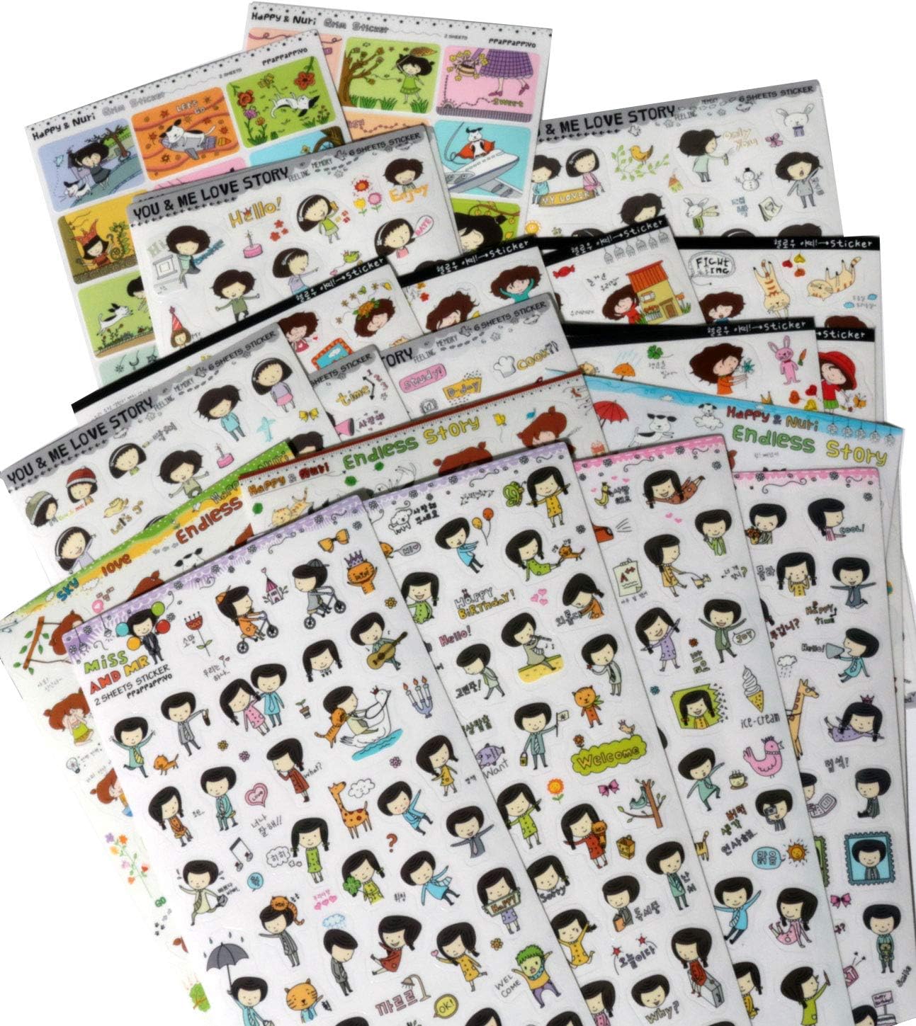 ppappappiyo Stickers 24sheets Decorative Scrapbooking Craft Sticker Diary Album Sticker Adhesive