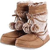 Amzhom Fluffy Slippers for Women Cute Warm Indoor Bootie Slippers with Pompoms Non-slip House Home Boots