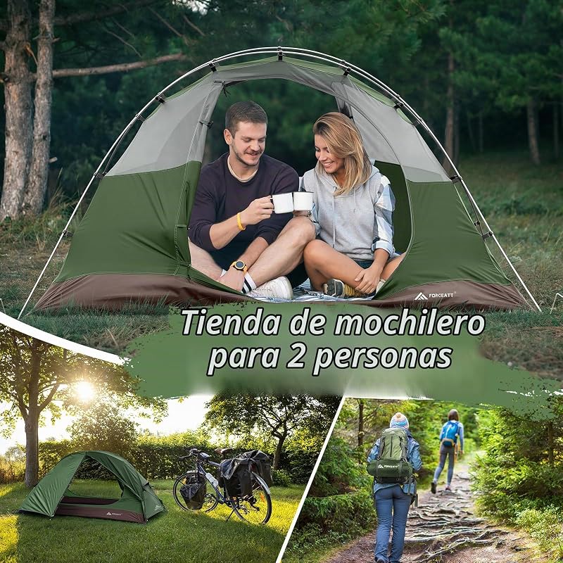 Tienda de Campaña, Tienda Campaña 2 Personas, Carpa Ultraligera 3-4 Temporadas, Resistente al Agua y al Viento Fácil de Instalar, Adecuada para Viajes, Camping, Senderismo