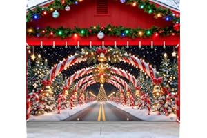 LEKETOO Christmas Decorations Garage Door Cover, 16 x 7 ft Candy Cane Xmas Garage Door Banner Covering Mural Backdrop Background, Christmas Holiday Party Decor Indoor Outdoor