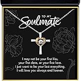 Aphrodite's To My Soulmate Dancing Crystal Heart Cross Necklace – Heart and Cross Pendant Jewelry for Wife or Girlfriend, Perfect for Birthday, Anniversary & Christmas.