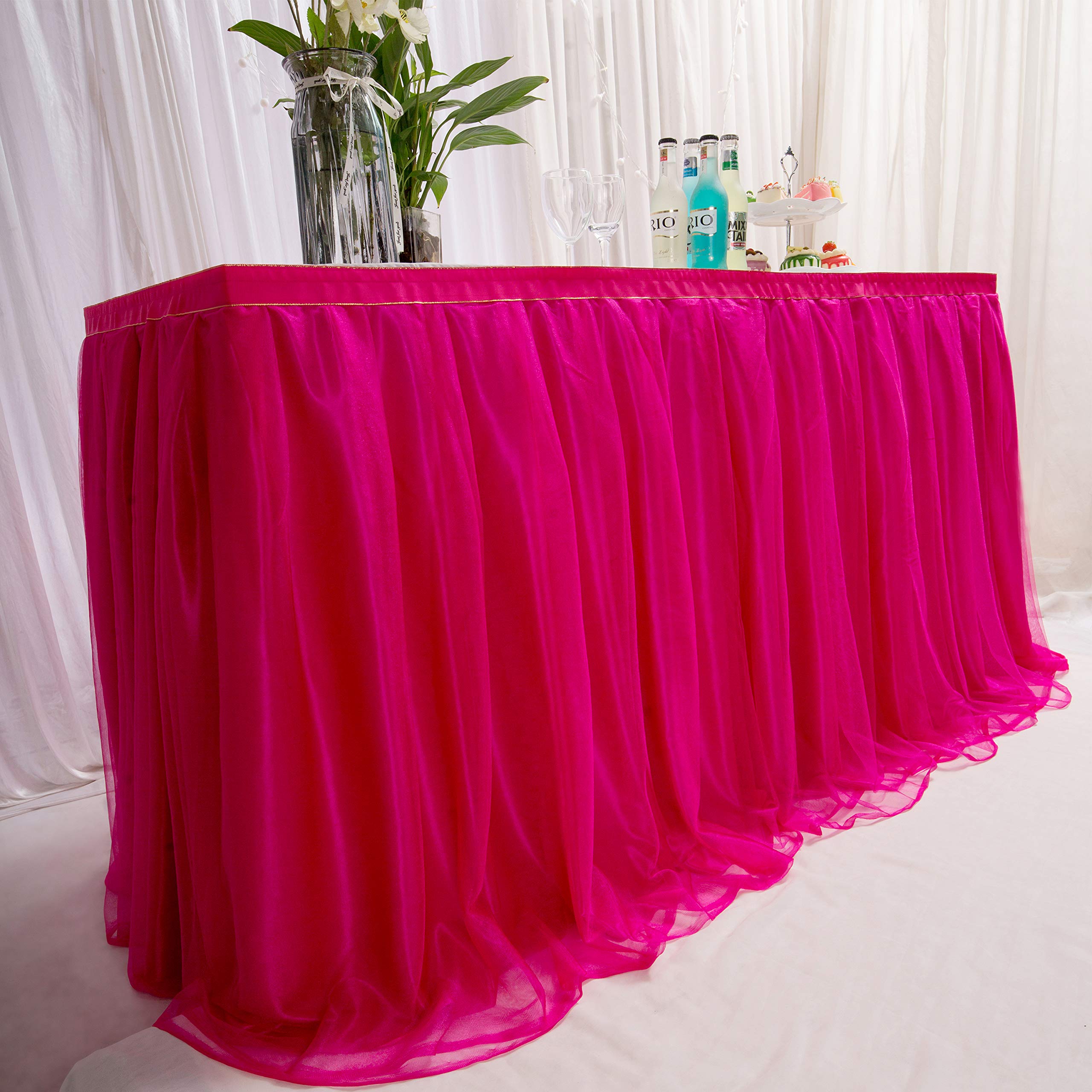 MYMM Tulle Tutu & Wave Table Skirt - 3ft/6ft/9ft/14ft Perfect Decorations for Baby Show, Birthday Party, Wedding Decoration, Dessert Elegant (Wave-Red, 9ft/275cm)