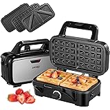 Decen Waffle Maker with Removable Plates, 3 in 1 Sandwich Maker, 1200W Panini Press Grill with 5-gear Temperature Control, an