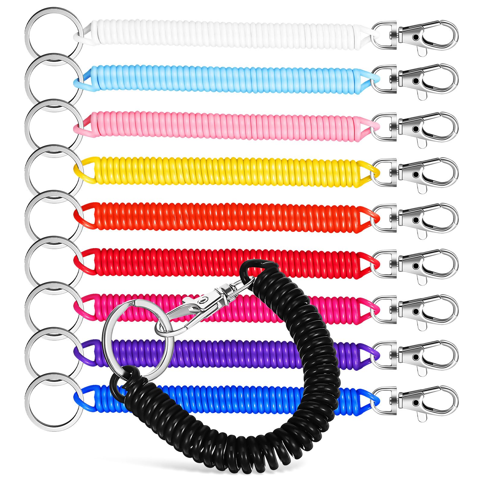 DEARMAMY 10pcs Stretchy Coil Keychain Lanyard High Elasticity Spring Key Ring with Lobster Clasp Multipurpose Key Holder for Keys Badges and Accessories