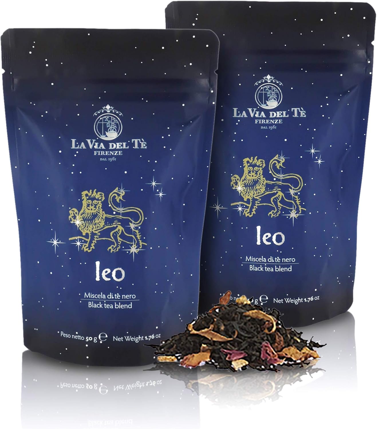 La Via del Te Leo, Scented Blend of Chinese Black Teas, Loose-Leaf Tea in Pouch, 50g / 1.76oz (Pack of 2 Pieces)