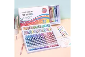 72 Colors Glitter Gel Pens Set - 1.0mm Bullet Tip Quick-Dry Large Capacity Sparkle Pastel Pens for Adult Coloring, Journaling