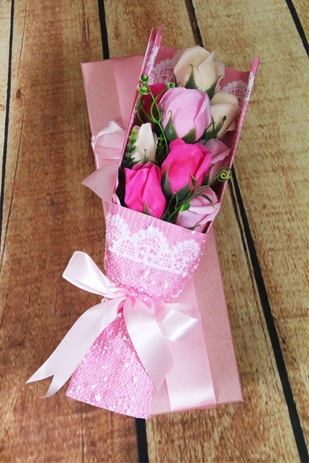 Amazon Com 9pcs In A Box Set Rose Artificial Flowers Bridal Wedding Bouquet Head Lataex Real Touch Flower Bouquets Pink Home Kitchen