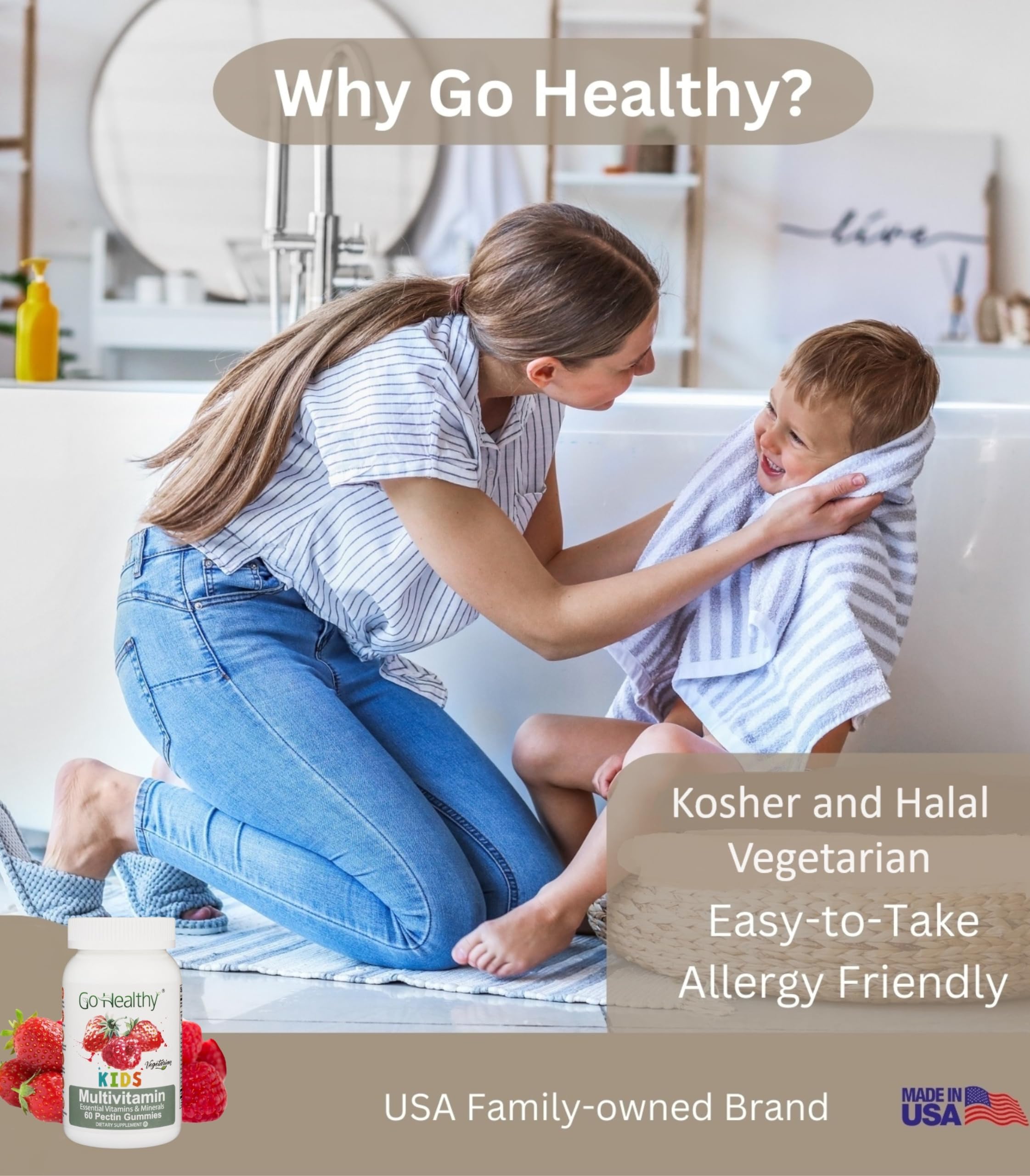 Go Healthy Multivitamin (1 Bottle), Vitamin D (1 Bottle) and Vitamin C (1 Bottle) Gummies for Kids, Toddlers, Vegetarian, Kosher & Halal, Gluten Free, Non-GMO Bundle
