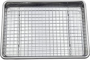 Checkered Chef Baking Sheet Set - Large 13" x 9.5" Stainless Steel Quarter Pan for Baking w/Oven Safe Cooling Rack