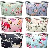 Sanwuta 12 Pcs Vintage Floral Cosmetic Bags Flower Canvas Makeup Bags Bulk Zipper Portable Botanical Floral Travel Toiletry Spring Birthday International Women's Day Gifts for Women Girls Mom Friend
