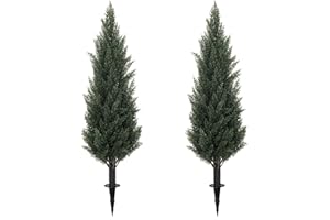 KISSILK 3FT Artificial Cedar Topiary Trees with Ground Spike, UV Resistant Faux Cypress Trees, Set of 2 Faux Plants Artificial Bushes for Indoor Outdoor Front Porch Garden